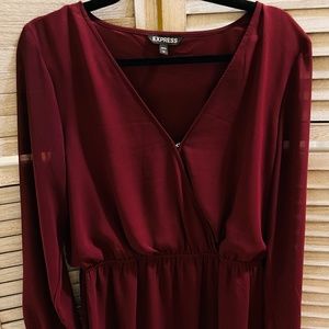 Express Large Maroon Red Chiffon Dress Front Closure